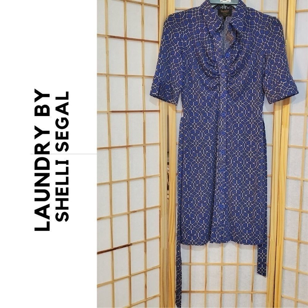 Laundry by Shelli Segal Blue Waist Tie Dress Sz 2P